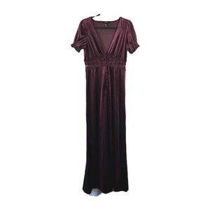 Forever 21 Velour Goth Femme Puff Sleeve Lace Waist Maxi Gown Dress Large Vamp